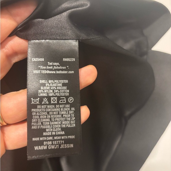 Ted Baker Black Dress with Gold Zip and Lace Sleeves (Size 0) - Picture 4 of 11